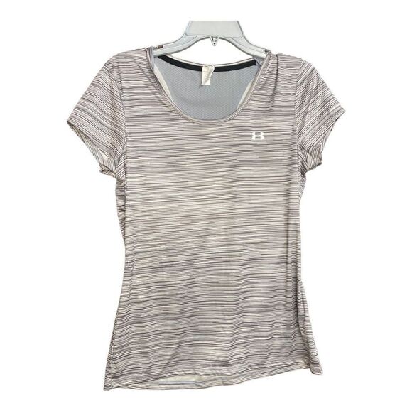 Under Armour grey stripe short sleeve workout top size medium - Picture 1 of 9